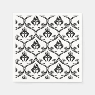 Schwarz-Weiß-Damast-Muster florale Napkins Serviette