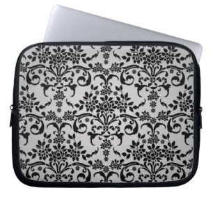 Schwarz-Weiß-Damast-Muster Laptopschutzhülle