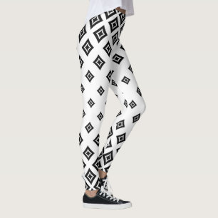 Schwarz-Weiß-Damast-Muster Leggings