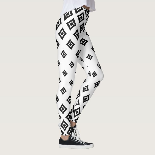 Schwarz-Weiß-Damast-Muster Leggings (Rechts)