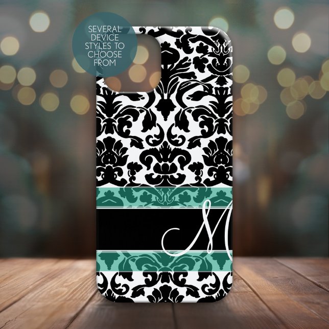 Schwarz-Weiß-Damast-Muster mit Monogramm title_seo2 (Personalized Phone Case - Many Device Styles to Choose From)
