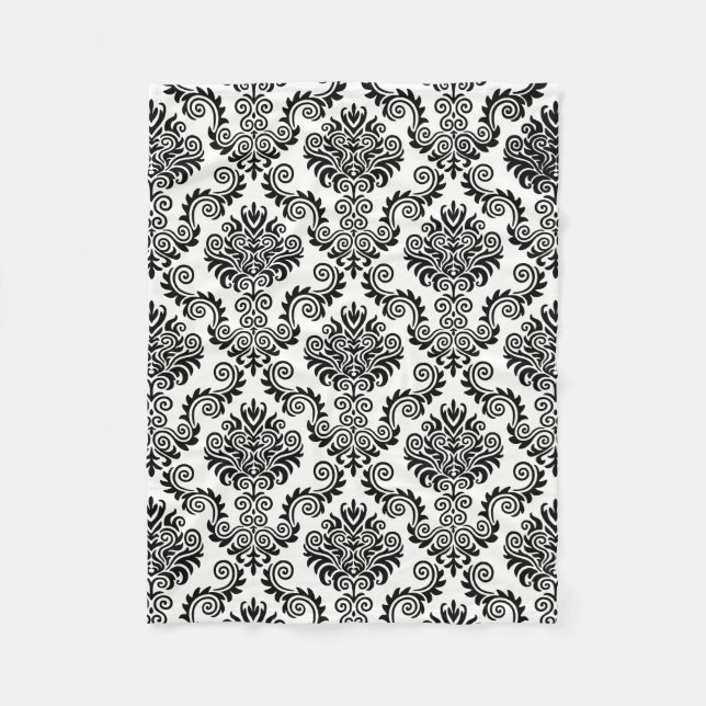 Schwarz-Weiß-Damast-Muster{Pick Deine Farbe} Fleecedecke (Vorderseite)