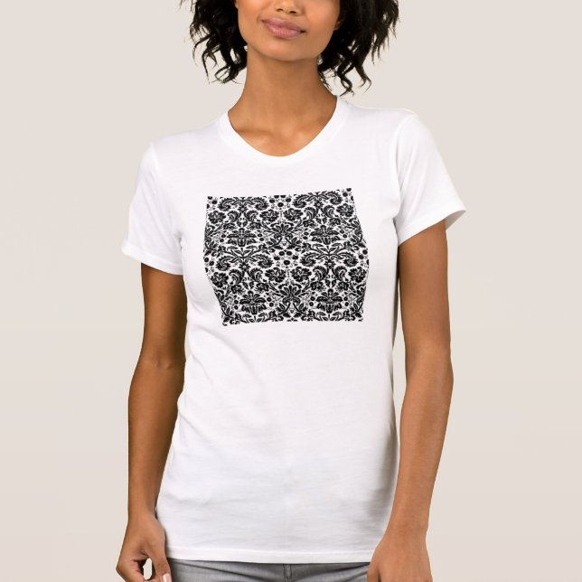 Schwarz-Weiß-Damast-Muster T-Shirt (Vorderseite)