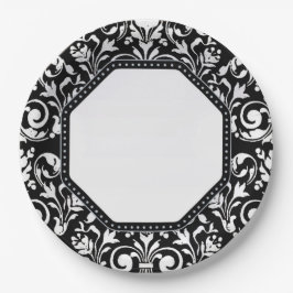 Schwarz-Weiß-Damast Pappteller