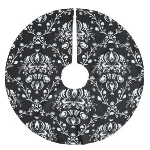 Schwarz-Weiß-Damast Polyester Weihnachtsbaumdecke