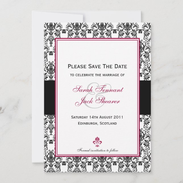 Schwarz-Weiß-Damast Save the Date (Vorderseite)