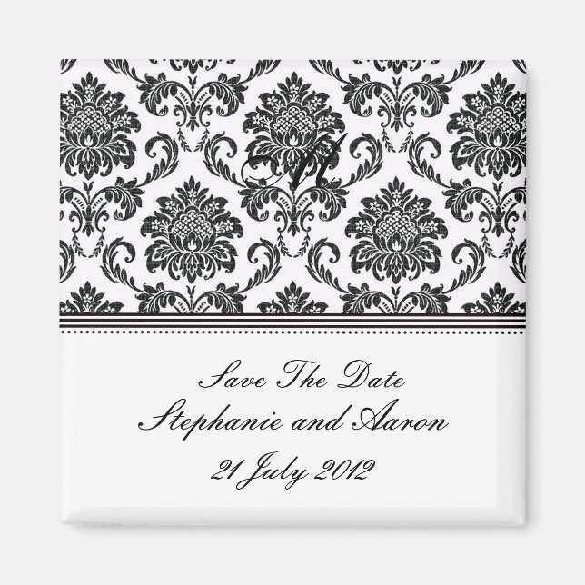 Schwarz-Weiß-Damast Save the Date Magnet (Vorne)
