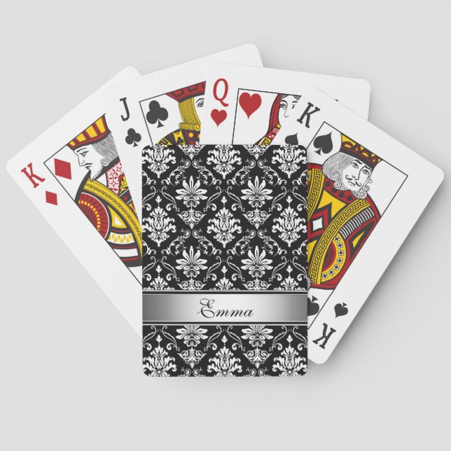 Schwarz-Weiß-Damast Spielkarten (Rückseite)