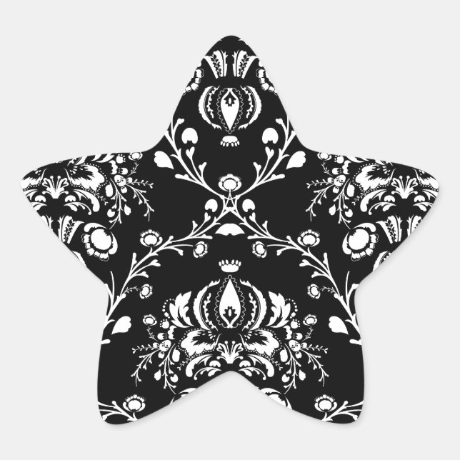 Schwarz-Weiß-Damast Stern-Aufkleber (Vorderseite)