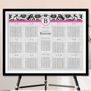 Schwarz & Weiß Damast Wirbel Hot Pink Besatz Poster