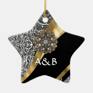 Schwarz-Weiß-Damastmuster Keramik Ornament