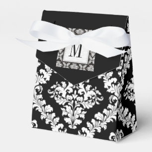 Schwarz-Weiß-Damastmuster-Mono-Hochzeit Geschenkschachtel