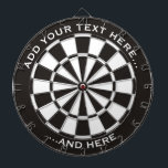 Schwarz-Weiß-Dartboard mit benutzerdefiniertem Tex Dartscheibe<br><div class="desc">Dartboard in Schwarz/Weiß und zwei benutzerdefinierte Textbereiche.</div>