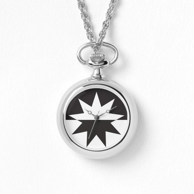 Schwarz-weiß Deko Star Sunburst Armbanduhr (Vorderseite)