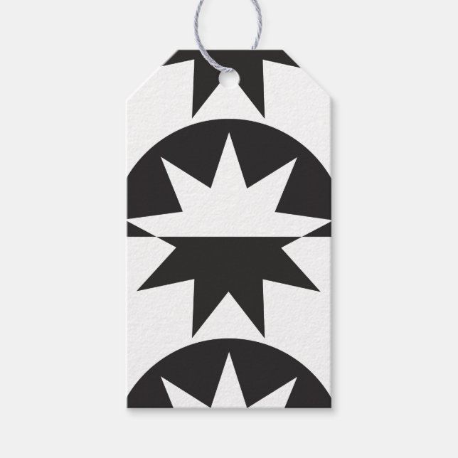 Schwarz-weiß Deko Star Sunburst Geschenkanhänger (Vorderseite)