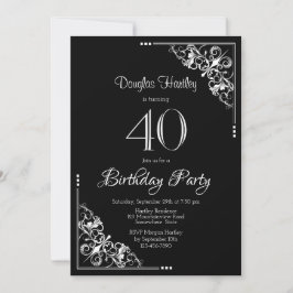Schwarz-Weiß Dekorationsgrenze 40. Geburtstag Einladung