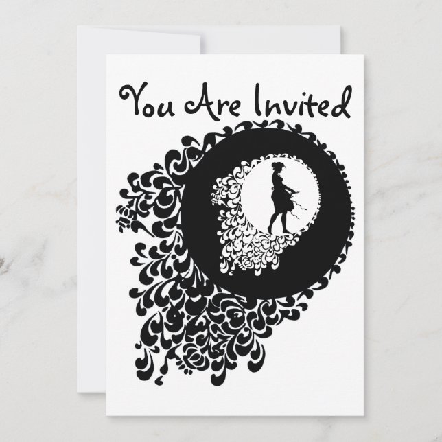 Schwarz-Weiß-Dekorative Silhouette Girl Einladung (Vorderseite)