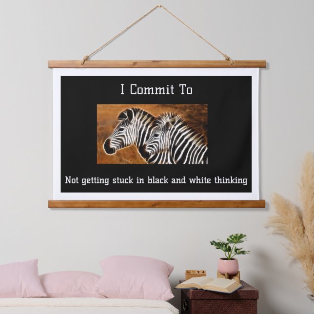 Schwarz-Weiß-Denken feststeckenZebras Wandteppich Mit Holzrahmen (Schlafzimmer)