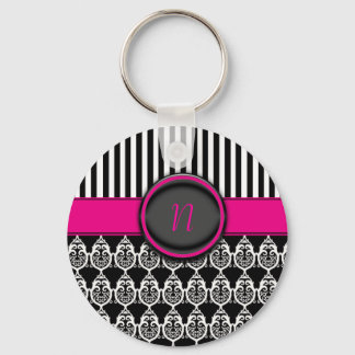 Schwarz-Weiß-Design mit anpassbarem Monogramm Schlüsselanhänger