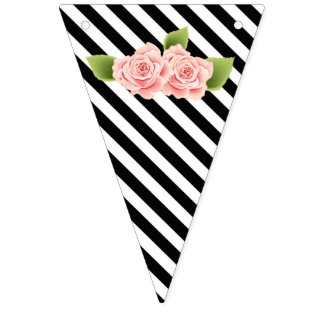Schwarz-Weiß-Designs Rosa Blume Jagdflagge Wimpelkette