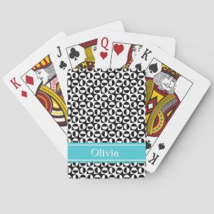 Schwarz-weiß diagonales Retro-Muster mit Aqua-Band Spielkarten