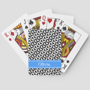 Schwarz-weiß diagonales Retro-Muster mit blauem Ba Spielkarten
