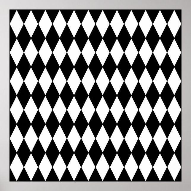 Schwarz-Weiß-Diamant-Harlequin-Muster Poster (Vorne)