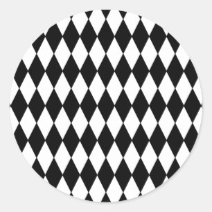 Schwarz-Weiß-Diamant-Harlequin-Muster Runder Aufkleber