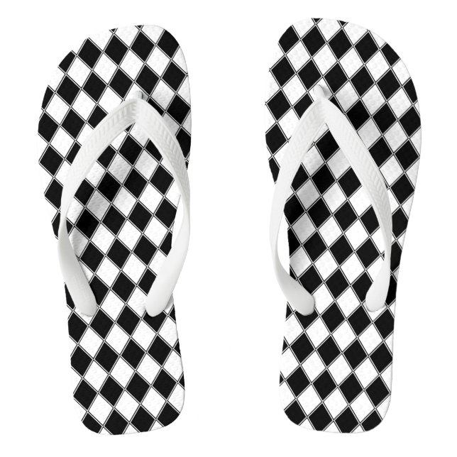 Schwarz-Weiß-Diamant-Raute Flip Flops (Fußbett)