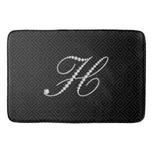 Schwarz-Weiß-Diamanten-Letter H-Monogramm Badematte
