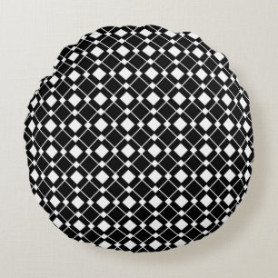 Schwarz-Weiß-Diamanten - Lozenge Muster Rundes Kissen