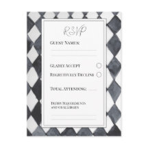 Schwarz-Weiß-Diamanten-RSVP-Postkarte