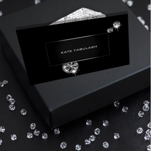 Schwarz-weiß Diamond Fashion Stylist Beauty Visitenkarte (Black White Diamond Fashion Stylist Beauty Business Card)