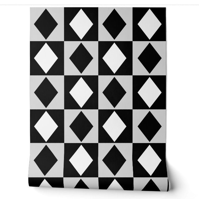 Schwarz-weiß Diamond Rhombus Form Tapete (Abrollen)
