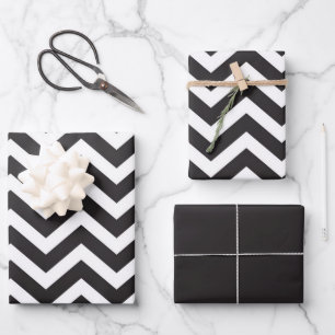 Schwarz & Weiß Dicke Chevron Hochzeit Silvester Geschenkpapier Set