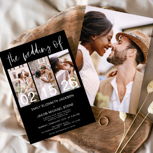 Schwarz-weiß Die Hochzeit des Fotos Minimalistisch Einladung