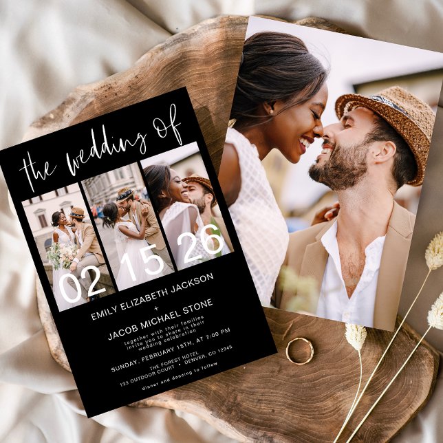 Schwarz-weiß Die Hochzeit des Fotos Minimalistisch Einladung (Von Creator hochgeladen)