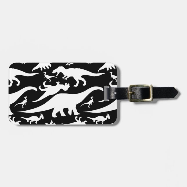 Schwarz-Weiß-Dinosaurier-Muster Gepäckanhänger (Vorderseite horizontal)