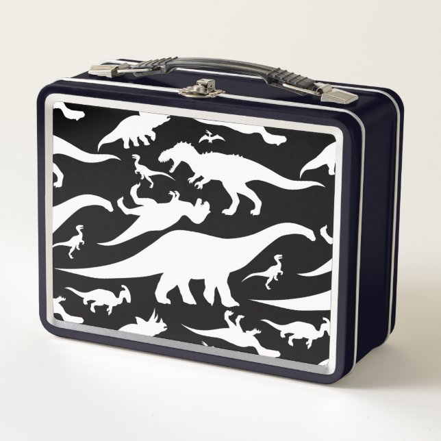 Schwarz-Weiß-Dinosaurier-Muster Metall Brotdose (Vorderseite)