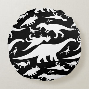 Schwarz-Weiß-Dinosaurier-Muster Rundes Kissen