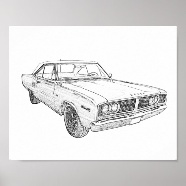 Schwarz-Weiß-Dodge 1966 Koronettstift Zeichnend Poster (Vorne)