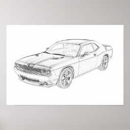 Schwarz-Weiß-Dodge-Kugelstift Zeichnend Poster