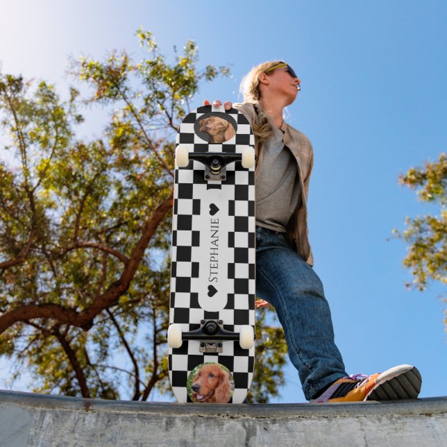 Schwarz-Weiß-Dog-Fotovorlage mit/Herzname Skateboard (Außenbereich 1)