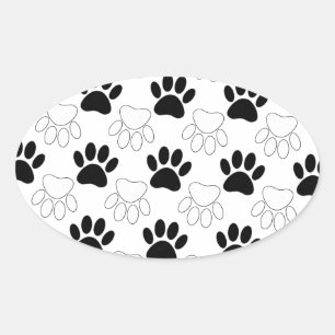 Schwarz-Weiß-Dog-Muster Ovaler Aufkleber
