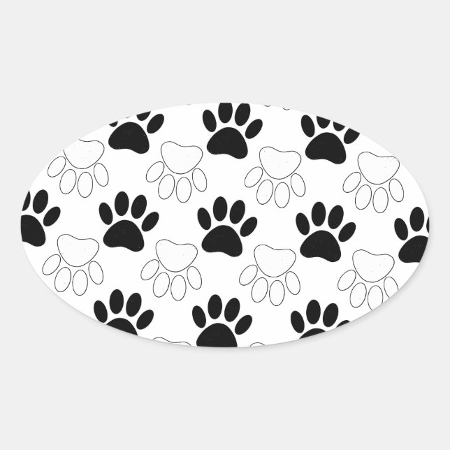 Schwarz-Weiß-Dog-Muster Ovaler Aufkleber (Vorderseite)