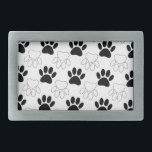 Schwarz-Weiß-Dog-Muster Rechteckige Gürtelschnalle<br><div class="desc">Ein Muster in Schwarz/Weiß von Hundepfoten druckt. Original Design Cartoon Stil.</div>