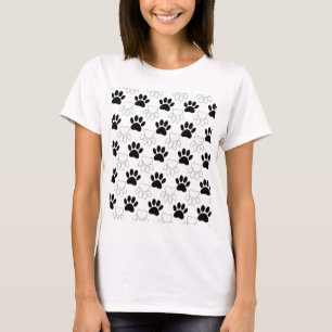 Schwarz-Weiß-Dog-Muster T-Shirt