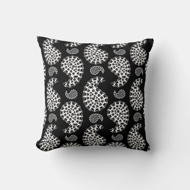 Schwarz-Weiß-Dog Paisley Print Kissen (Vorderseite)