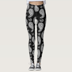 Schwarz-Weiß-Dog Paisley Print Leggings
