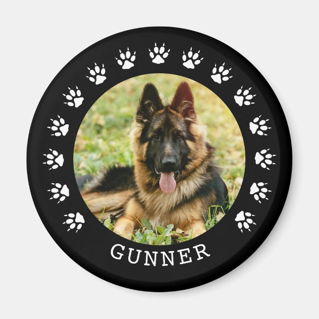 Schwarz-Weiß-Dog-Paw druckt Rahmen-Foto Magnet (Vorne)